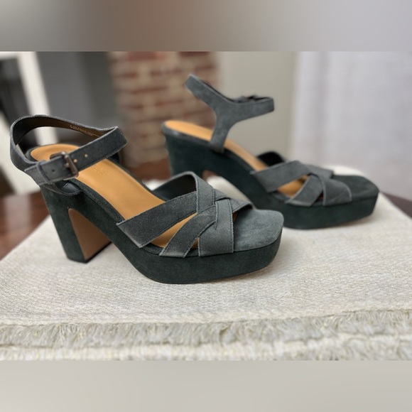 Splendid Piper Platform Sandal Size 9.5 Suede Dark Sage Green Boho Chic Summer - Picture 3 of 10